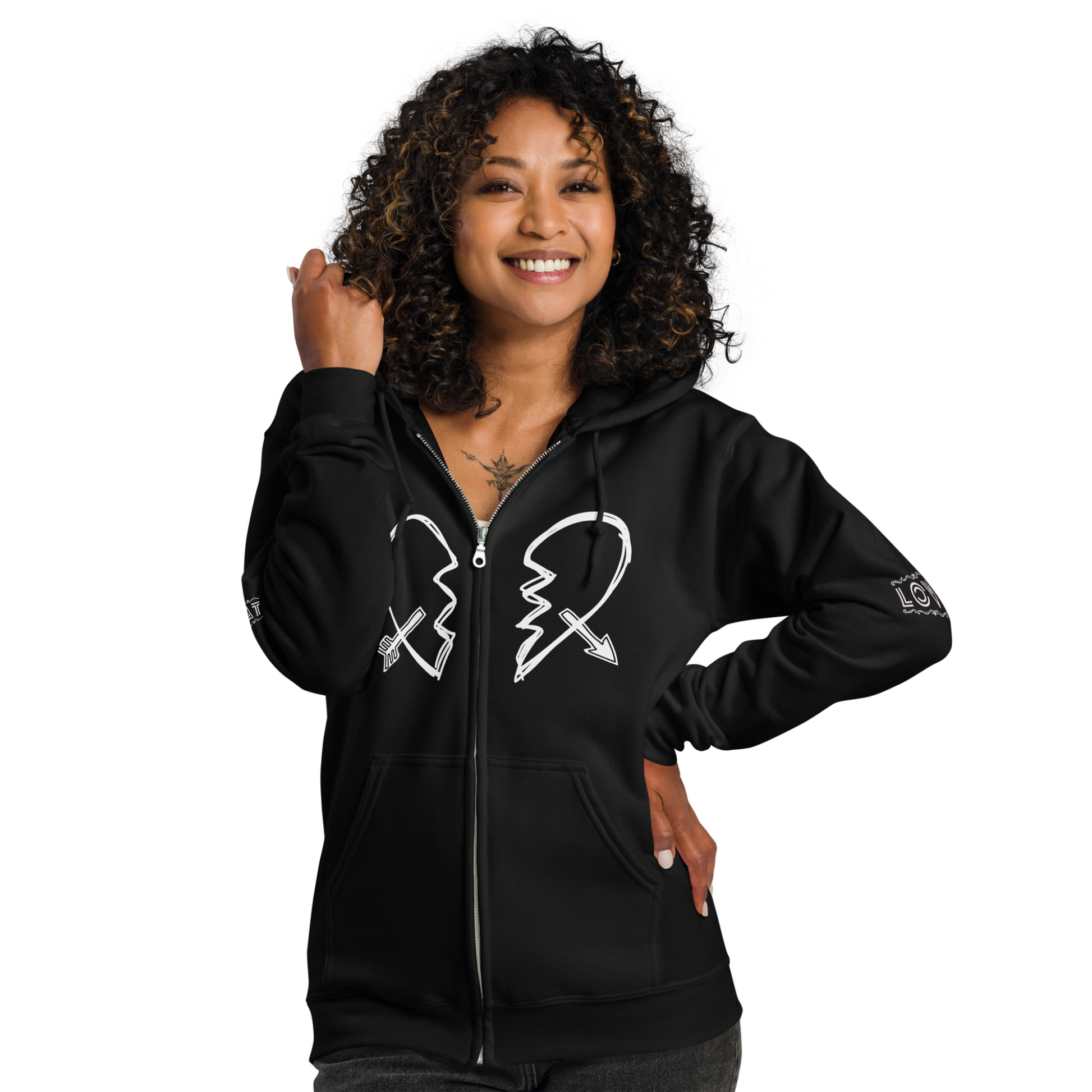 Broken Heart XO Premium Fleece Zipper Hoodie - Ash and Chrome Clothing Co.