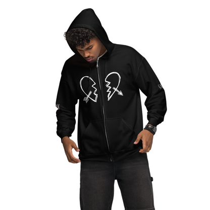 Broken Heart XO Exclusive Fleece Zipper Hoodie - Ash and Chrome Clothing Co.