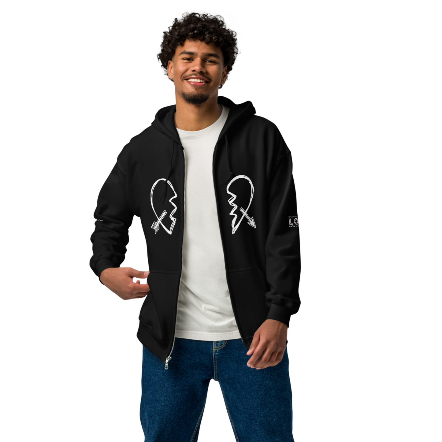 Broken Heart XO Exclusive Fleece Zipper Hoodie - Ash and Chrome Clothing Co.