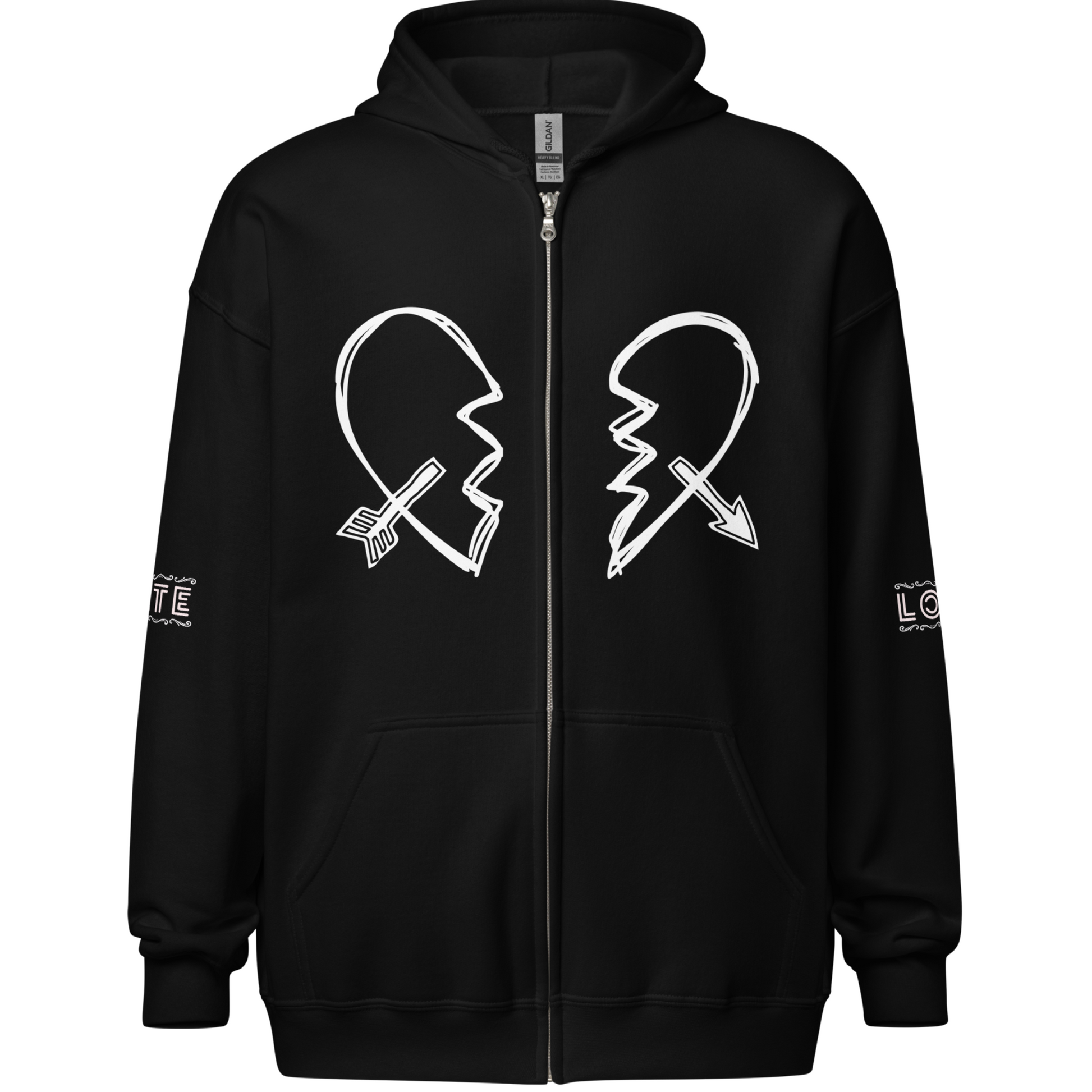 Broken Heart XO Exclusive Fleece Zipper Hoodie - Ash and Chrome Clothing Co.