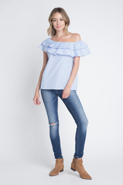 Women's Horizontal Stripes Off Shoulder Ruffle Blouse