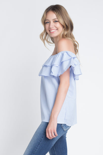 Women's Horizontal Stripes Off Shoulder Ruffle Blouse