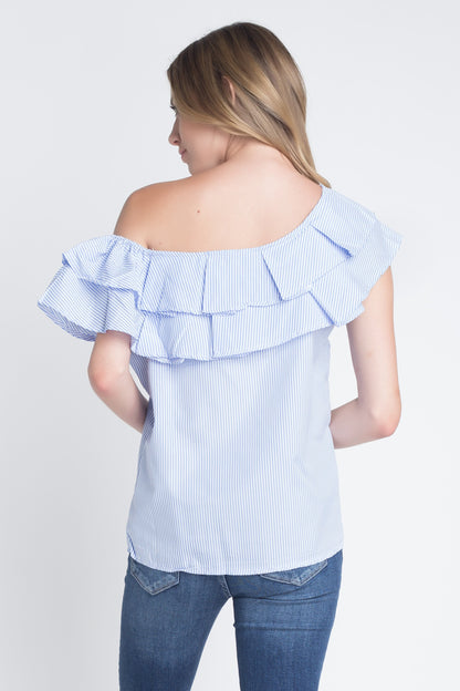 Women's Horizontal Stripes Off Shoulder Ruffle Blouse