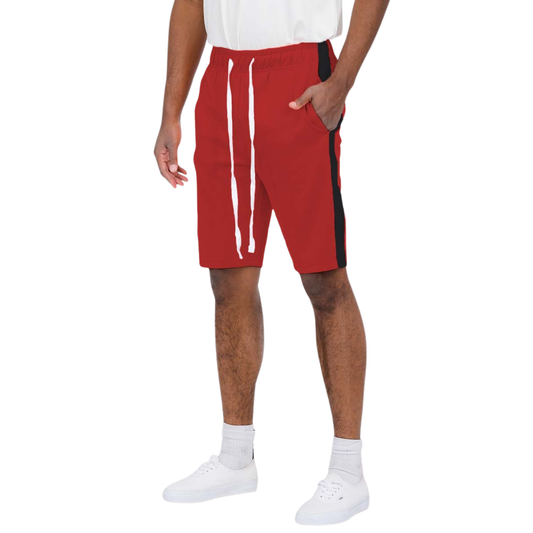 A pair of red basketball shorts