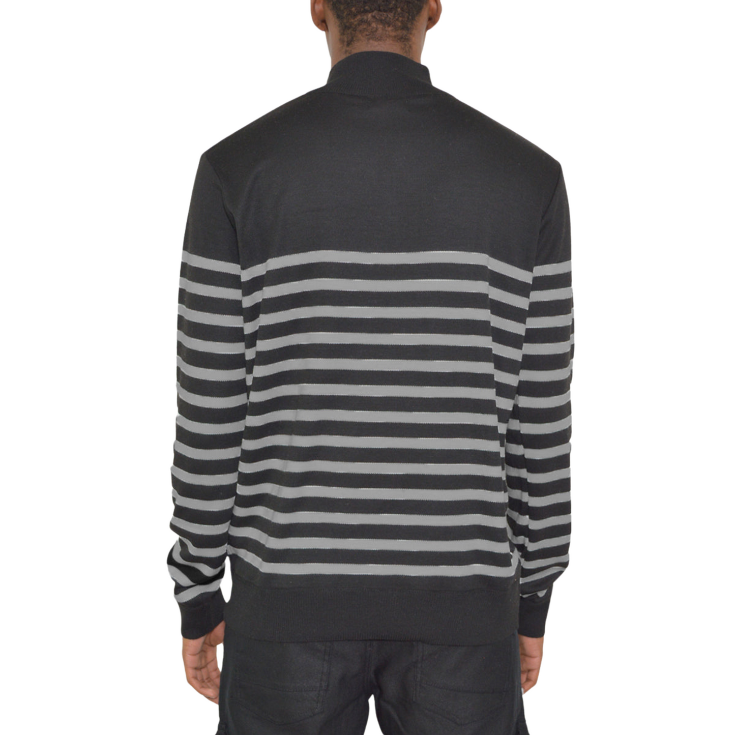 Men's Casual Quarter Zip Black and Gray Stripes Sweater