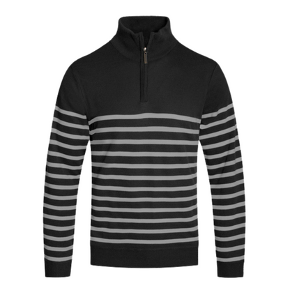 Men's Casual Quarter Zip Black and Gray Stripes Sweater