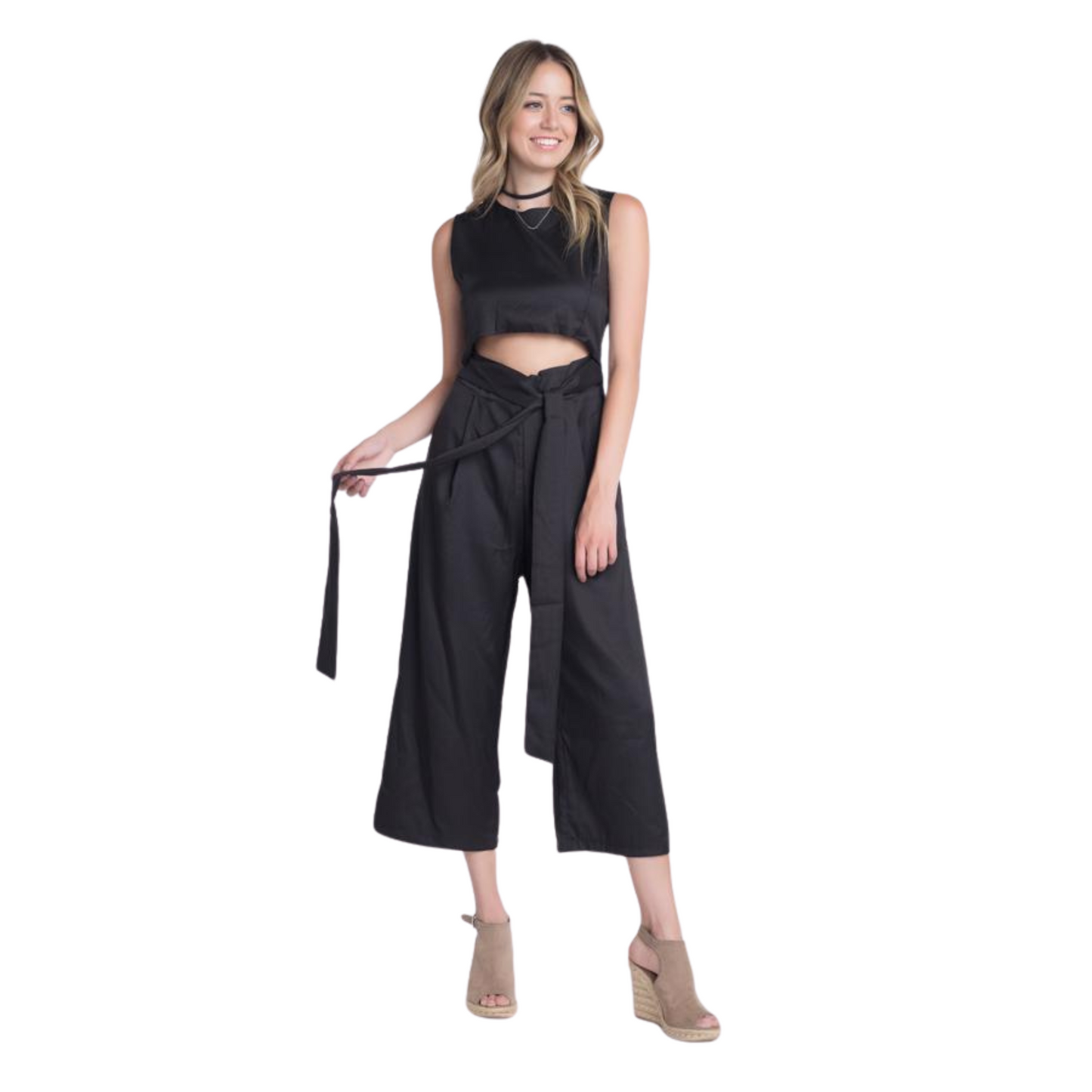 Women's One-Piece Sleeveless Tie Jumpsuit with Slit