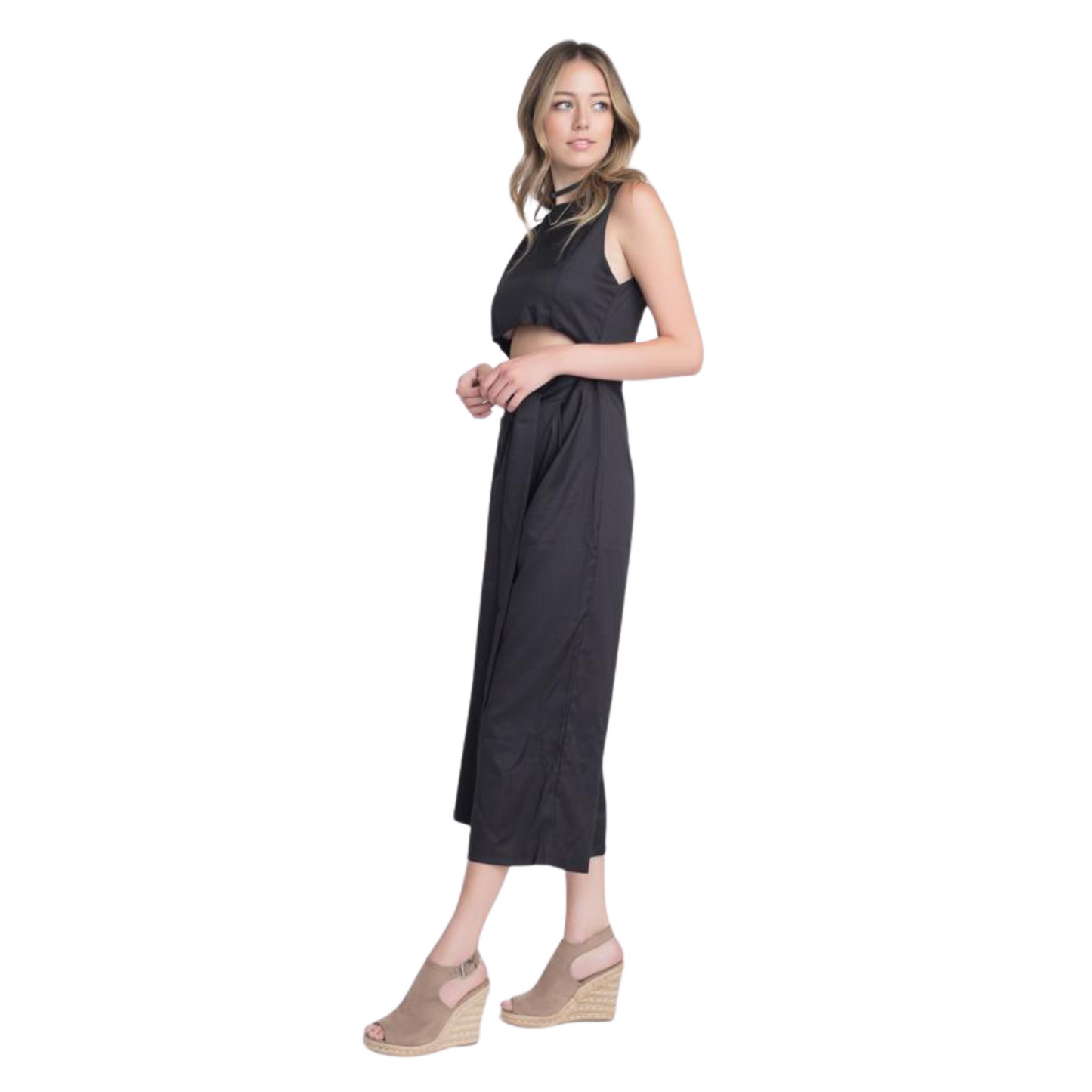 Women's One-Piece Sleeveless Tie Jumpsuit with Slit