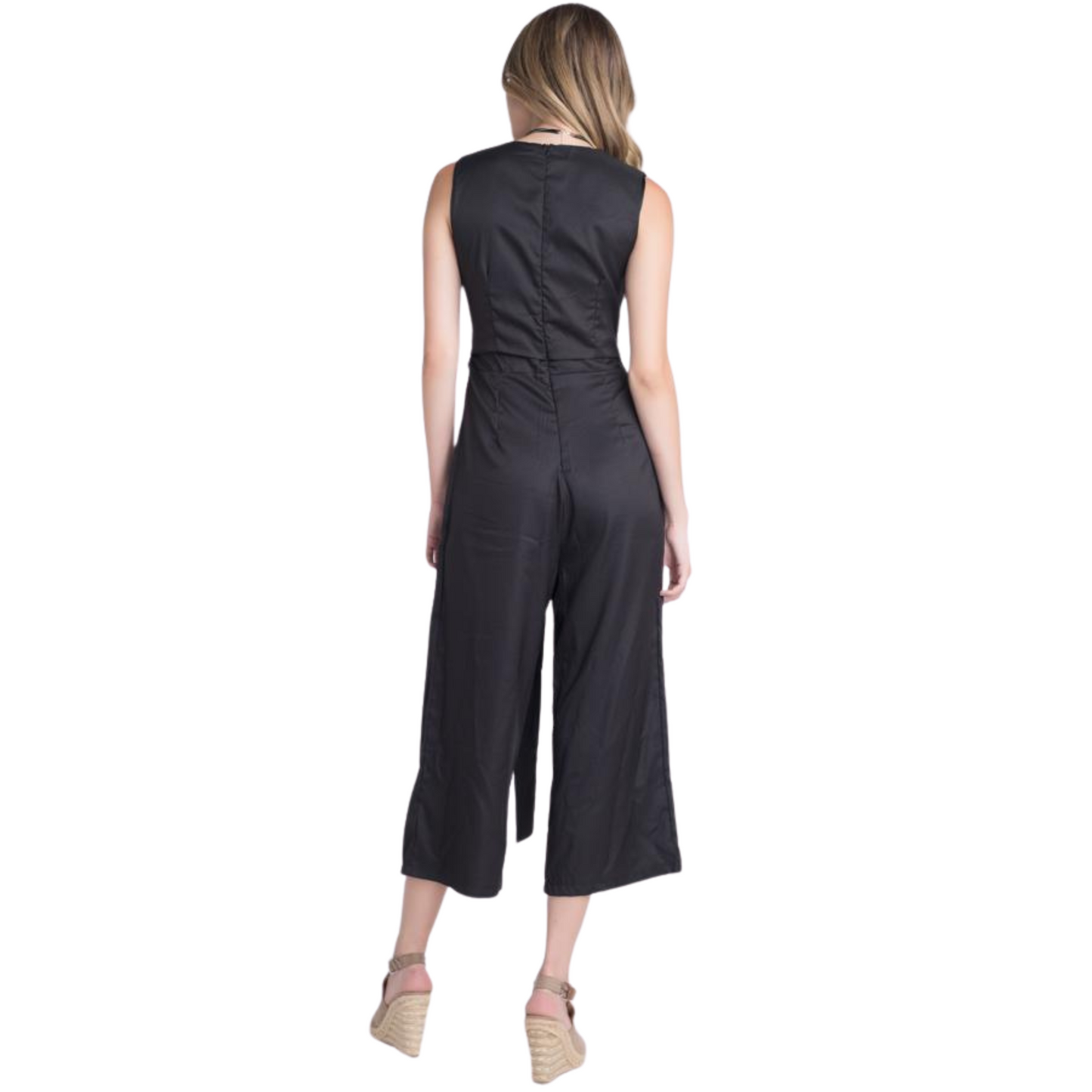 Women's One-Piece Sleeveless Tie Jumpsuit with Slit