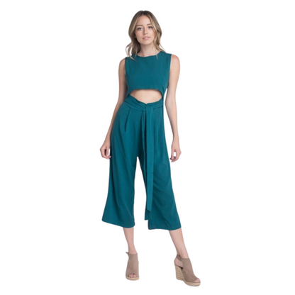 Women's One-Piece Sleeveless Tie Jumpsuit with Slit