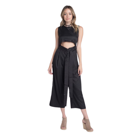 Women's One-Piece Sleeveless Tie Jumpsuit with Slit