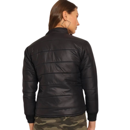 Women's Casual Black Puffer Zipper Jacket