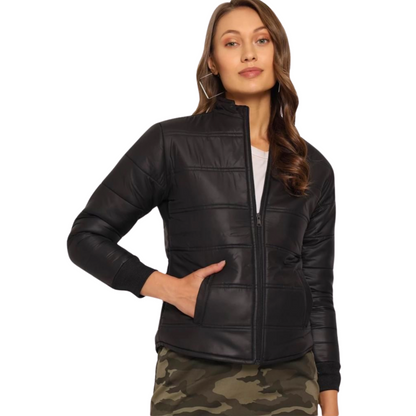 Women's Casual Black Puffer Zipper Jacket