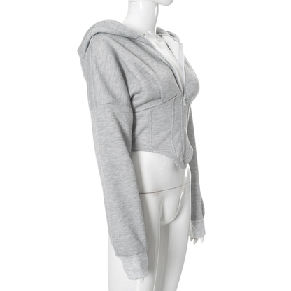 Gray hoodie on a mannequin against a white background