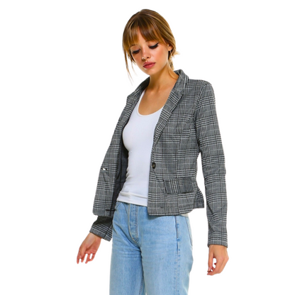 Womens Grey Glen Classic Plaid Blazer