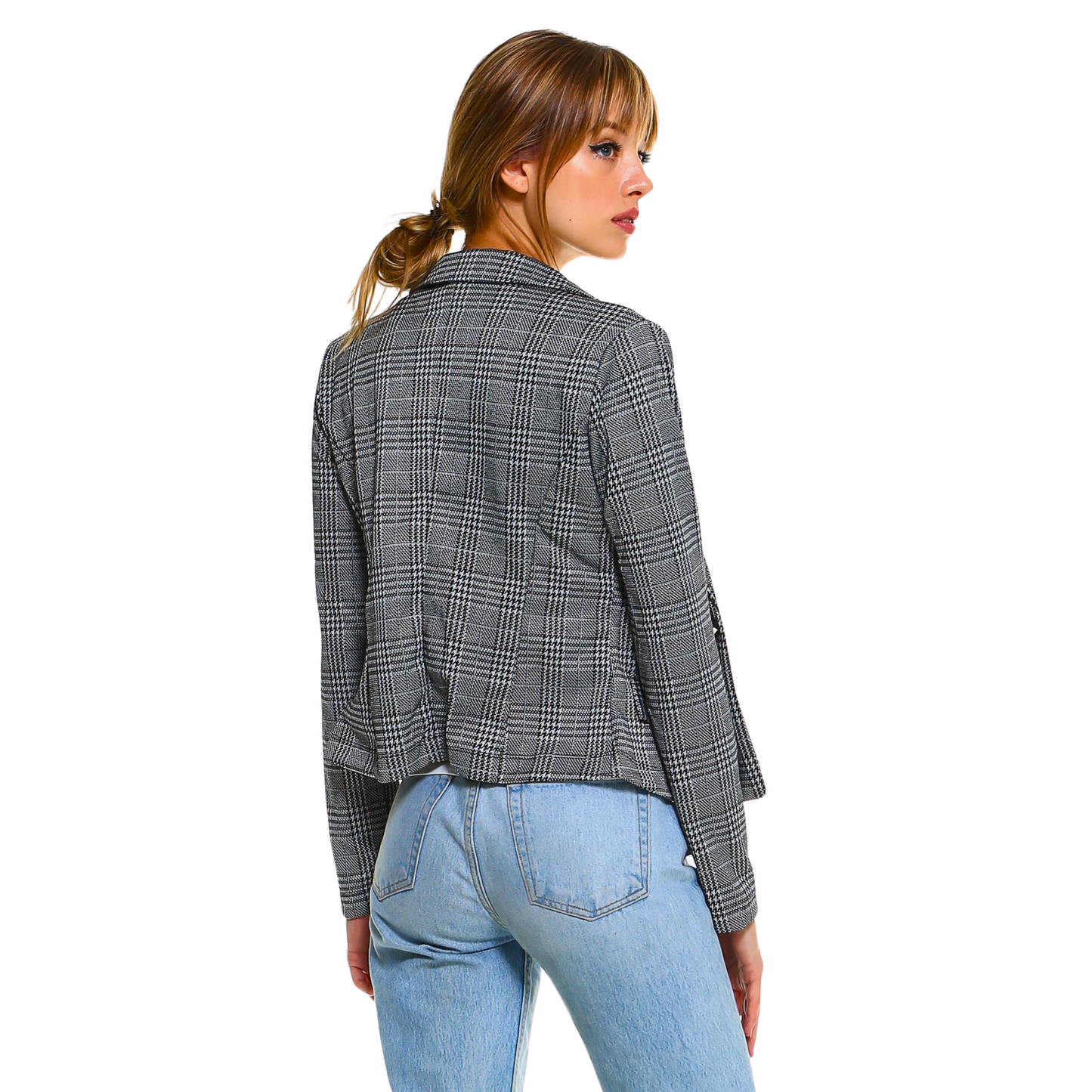 Womens Grey Glen Classic Plaid Blazer