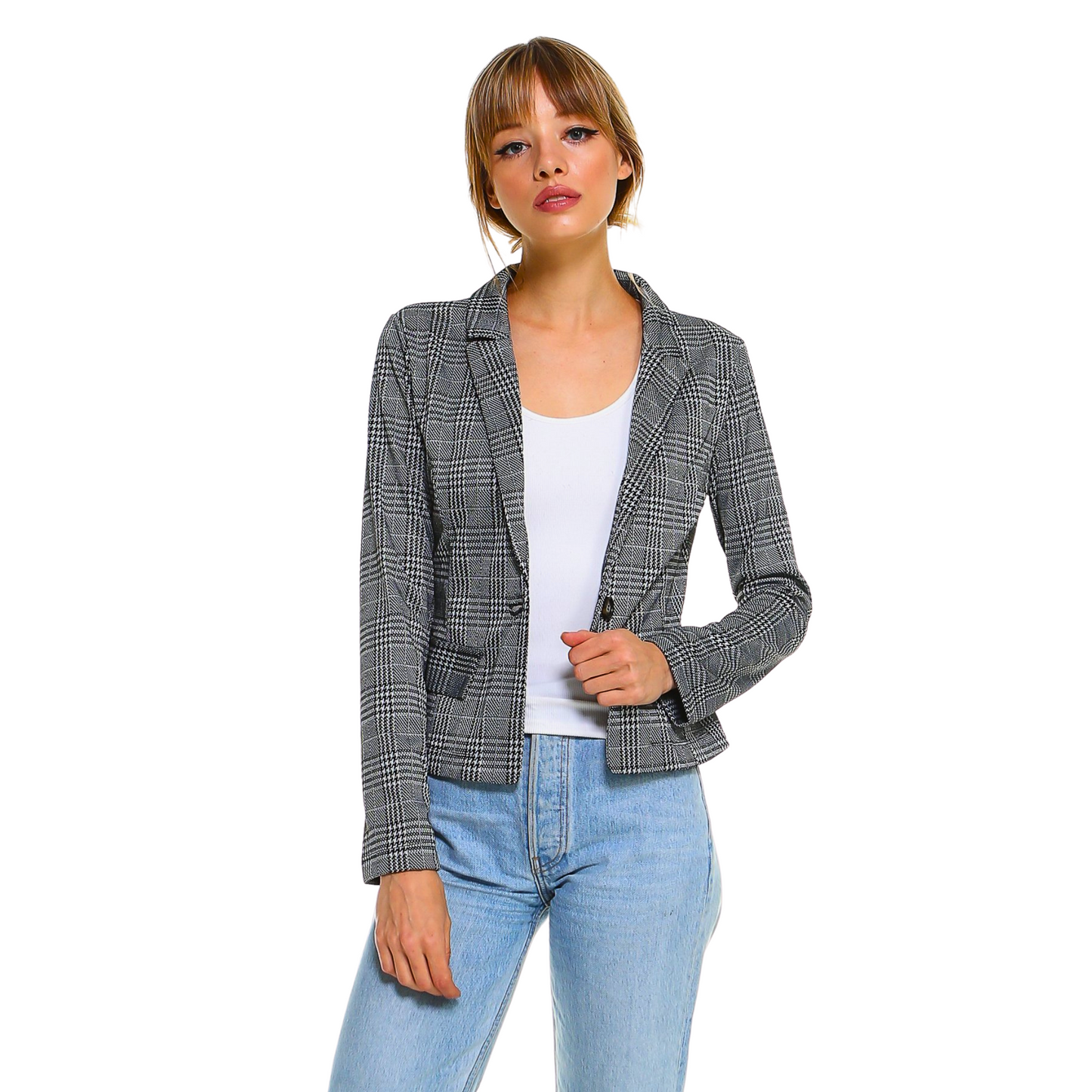 Womens Grey Glen Classic Plaid Blazer