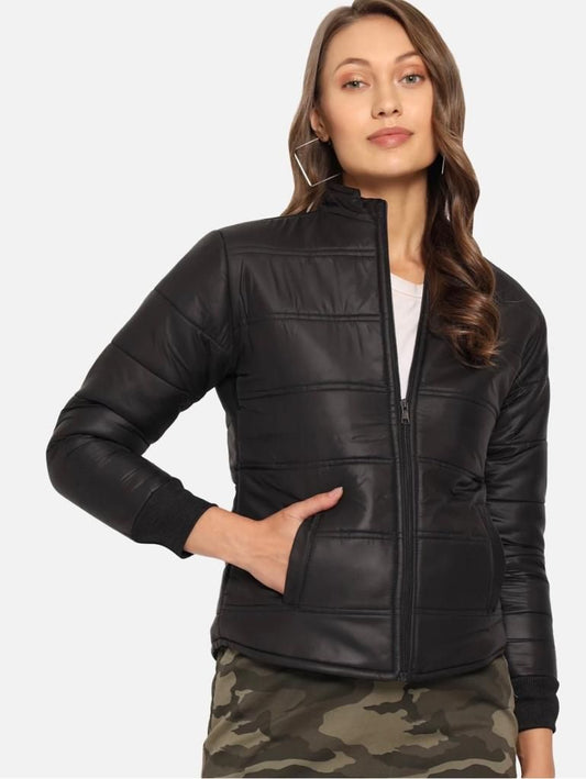 Women Solid Light Weight Casual Short Jacket (Color Black) (Size M)