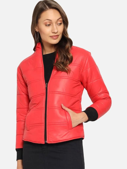 Women Solid Light Weight Casual Short Jacket (Color Red) (Size L)