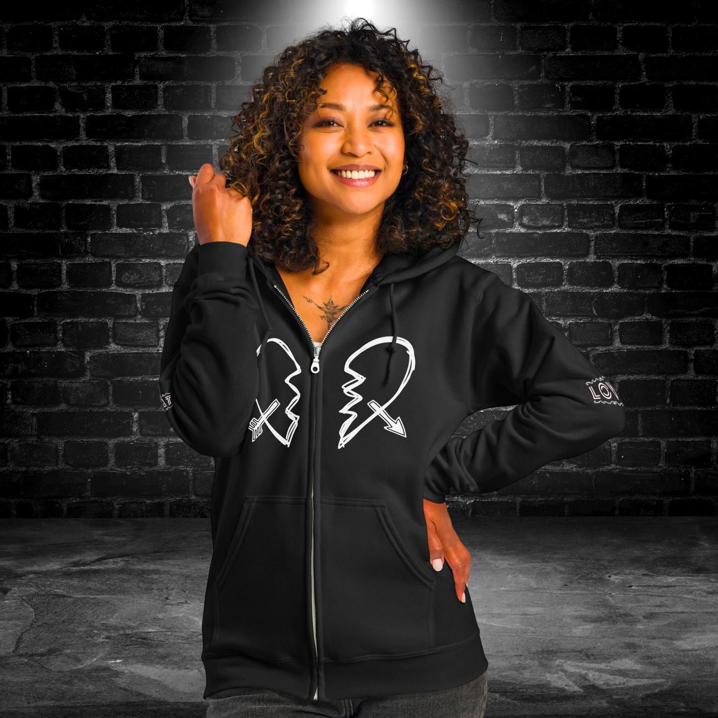 Women's Broken Heart XO Premium Fleece Zipper Hoodie - Ash and Chrome Clothing Co.