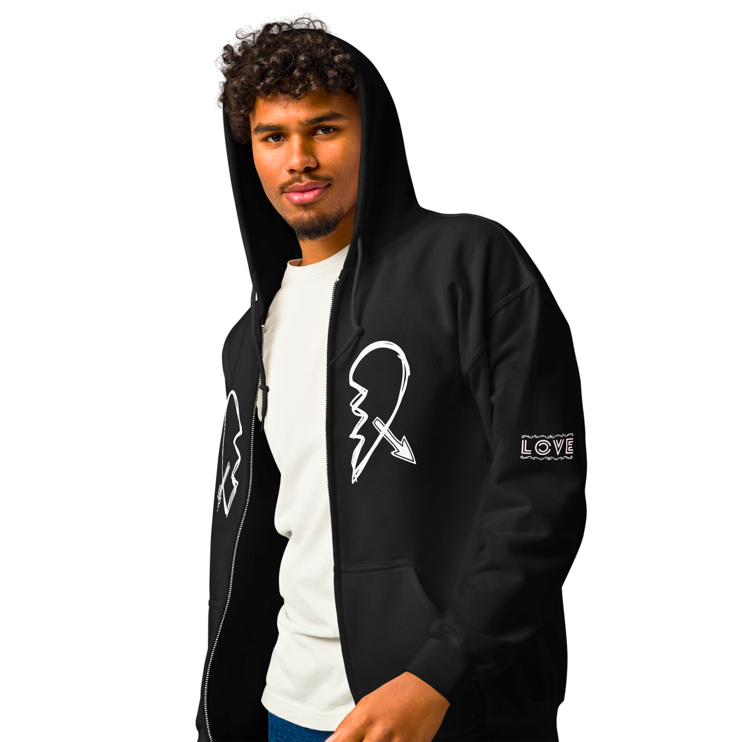 Men's Broken Heart XO Fleece Zipper Hoodie - Ash and Chrome Clothing Co.